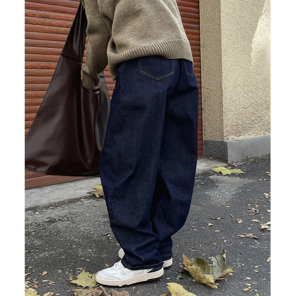 

Women's Winter High Waist Wide Leg Jeans Casual Fleece Lined Thickened Warm Loose Trousers Korean Japanese Style