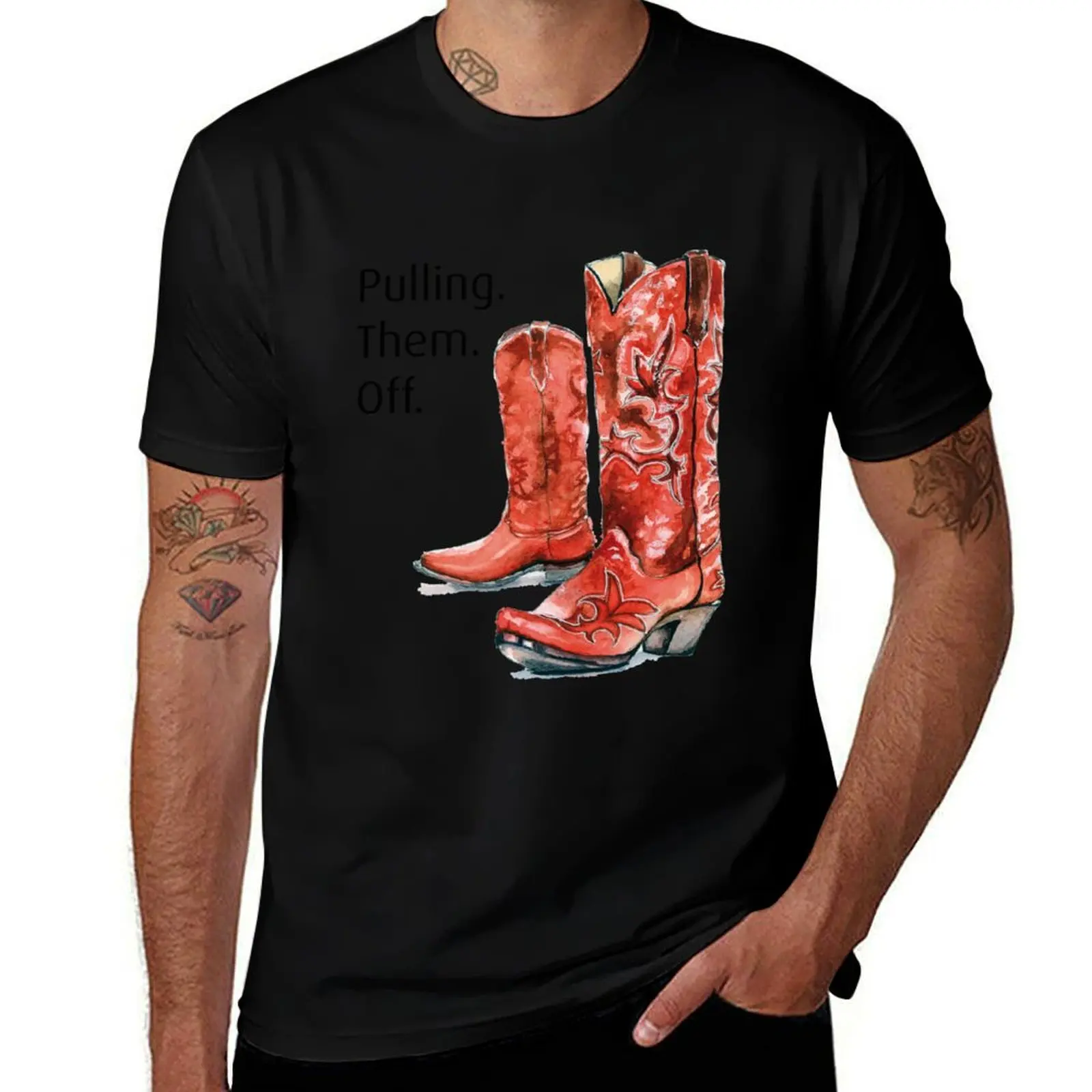 Pulling. Them. Off. Ted Mosby Red Cowboy boots HIMYM T-Shirt Simple Line Art Print Tee T-Shirt