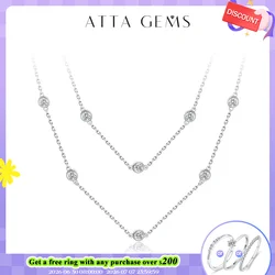 ATTAGEMS 925 Silver Necklace Chain Round Cut 3.5mm D Color Moissanite Necklace for Women Elegant Charms Fine Jewelry Pass Test