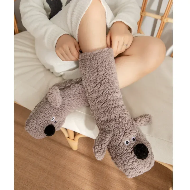 Womens Super Soft Cute Cartoon Animal fuzzy Cozy Non-Slip Winter Slipper Socks