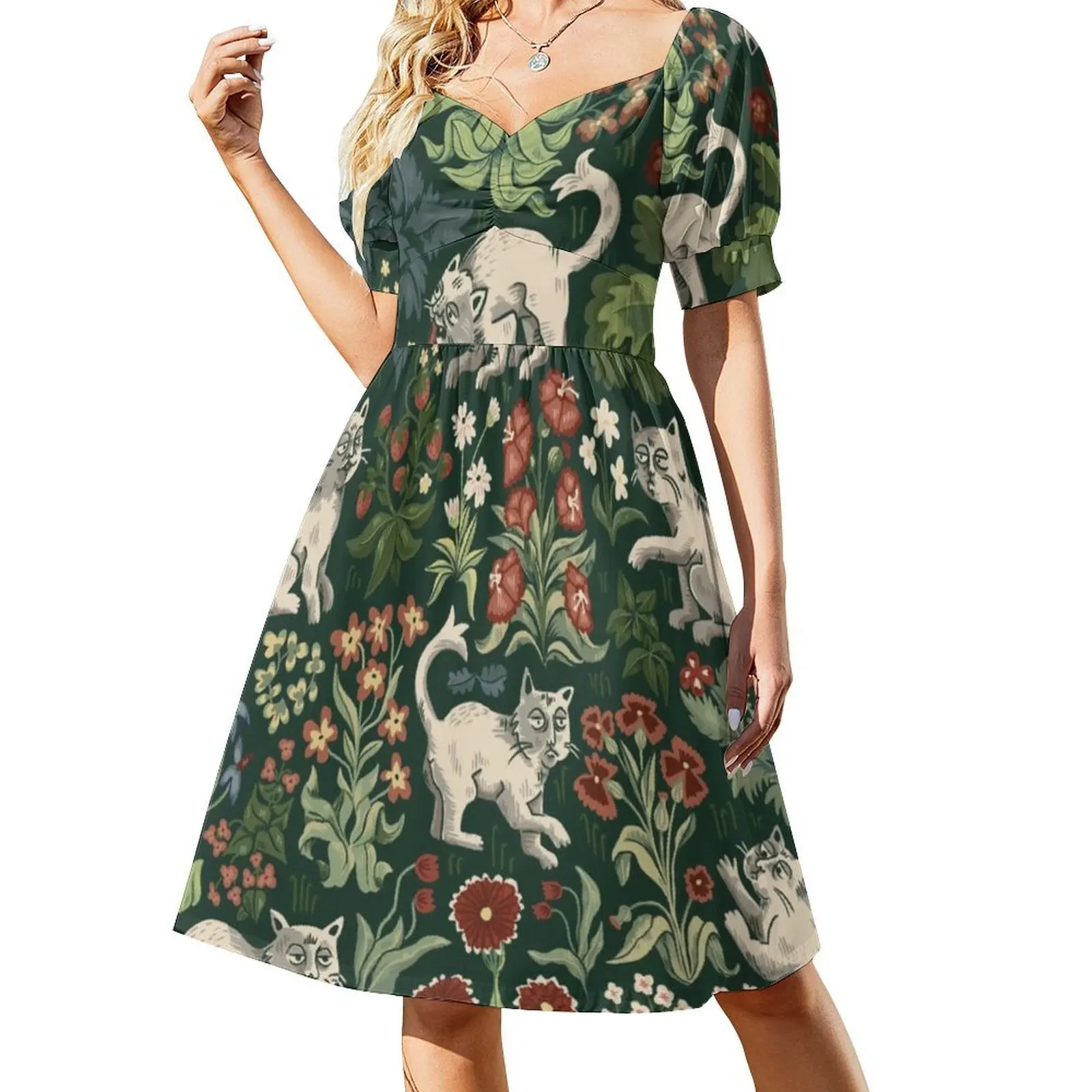 القطط القرون الوسطى القبيحة Millefleur المرأة الهيب هوب الشارع الشهير فستان الجرافيك طباعة ملابس للنادي الحفلات القطط غريب القبيح كذبة أبريل ميل #2