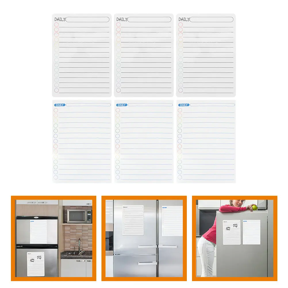 

6 магнитных листов-планировщиков на неделю, белая доска-календарь для домашнего холодильника, доска для заметок с функцией сухого стирания
