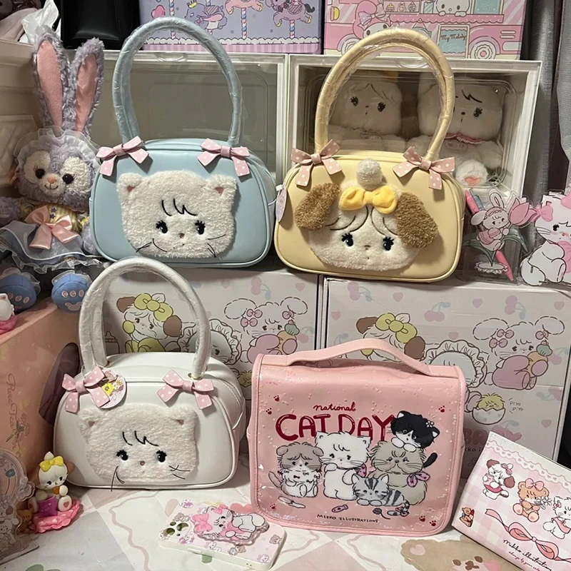 

Mikko Co-Branded Square Handbag Mousse Cammy Latte Souffle Bow Kawaii Tote Bag Large Capacity Shoulder Bag Girls Birthday Gift