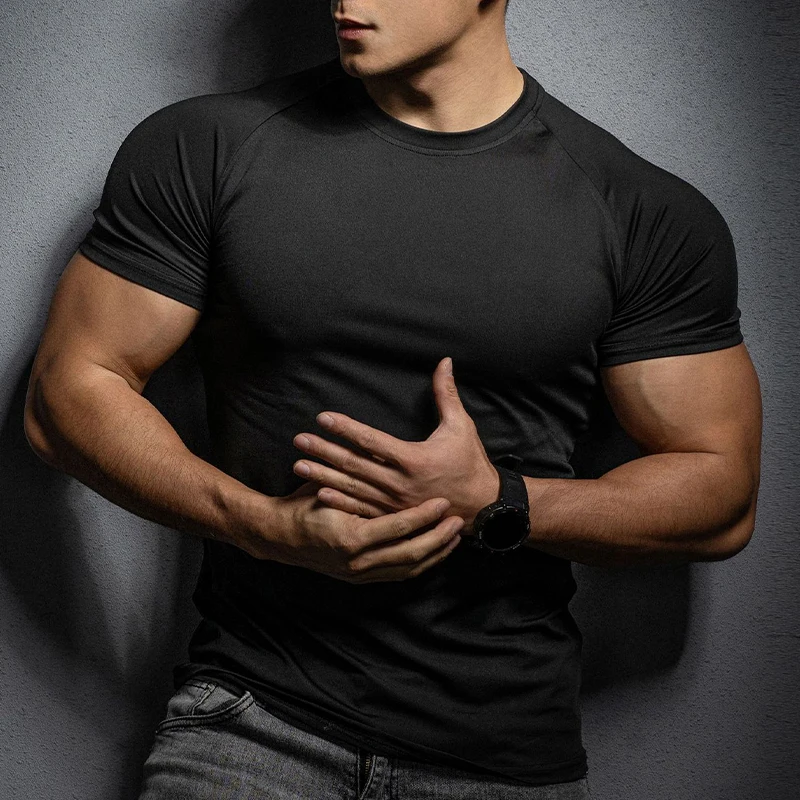 

2025 Muscle Summer Quick-Drying T-shirt Men's Short-sleeved Pure Cotton Running Equipment Fitness Training Suit Top