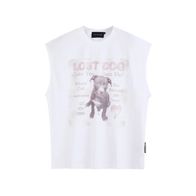 MADE EXTREME Printed Puppy Casual Loose Vest Street Wear Vintage Sleeveless Top Men