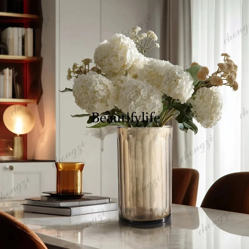 Vertical pattern glass gradual change smoke brown flower glass candle cup living room entrance soft decoration