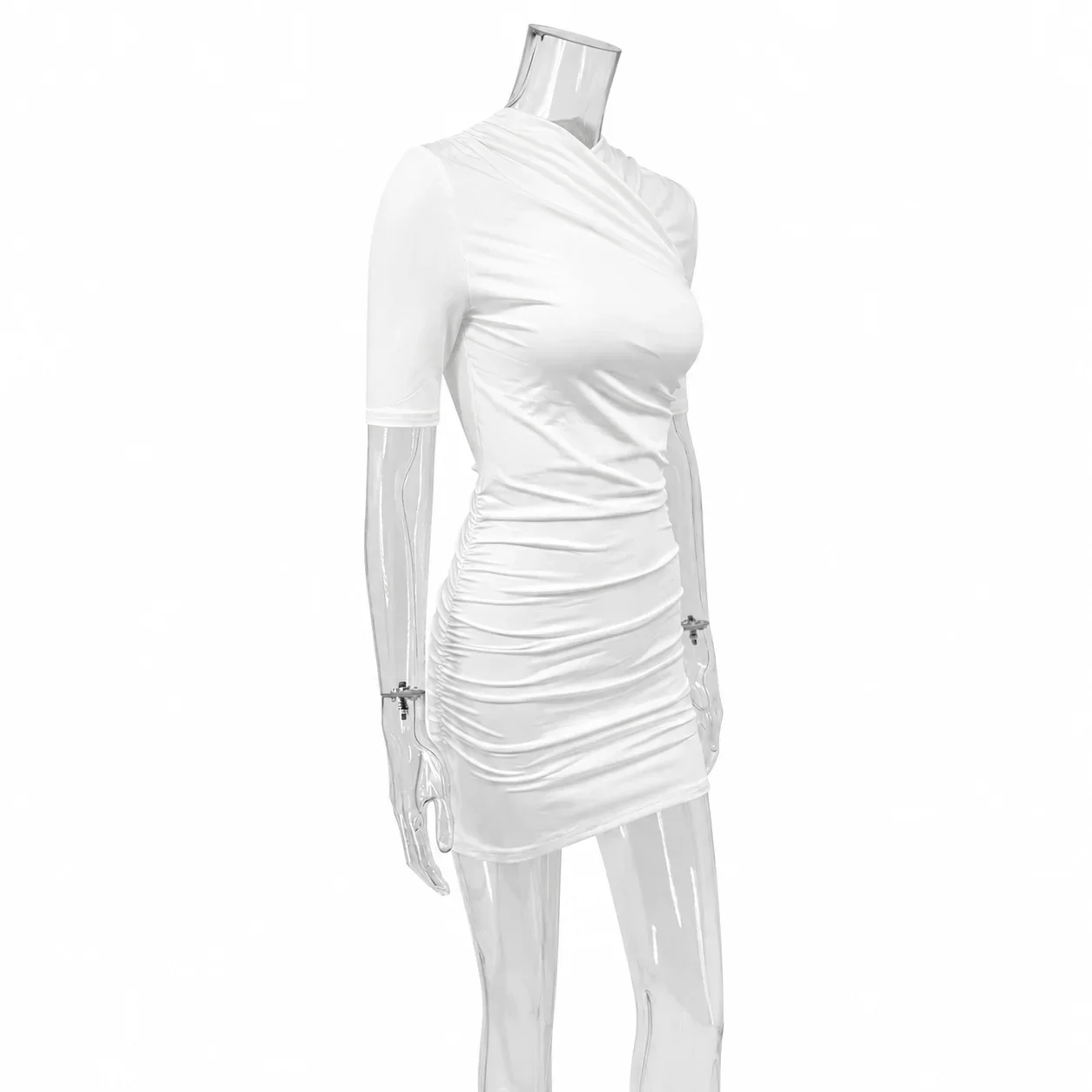 Elegantes Gerafftes Minikleid Damenmode Einfarbiges Vintage Braunes Bodycon Sexy Kleid Sommer Hochgeschnittenes Party Y2k Damenkleid – Detail 5