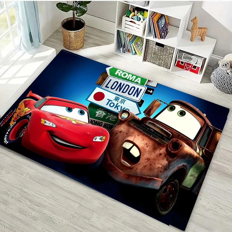 Funny Cars L-Lightning M-Mcqueen 3D HD Cartoon Area Rug,Rugs Living Room Tapete for Bedroom Sofa Doormat DecorNon-slip Floor Mat