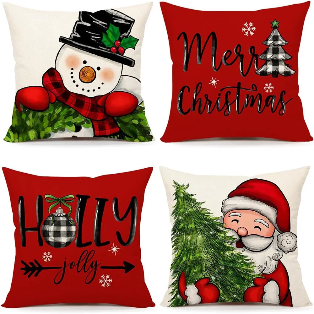 Festive Christmas Pillowcases: Snowman, Merry Christmas, Holly Jolly, Santa with Tree sofas, bedroom pillow covers Short plush m