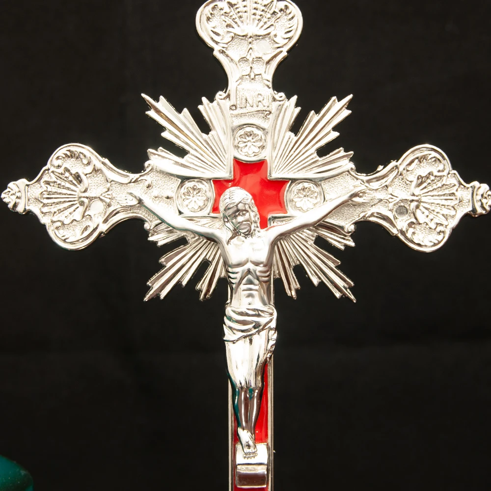 HTISOK Katholisches Jesus-Kreuz, stehendes katholisches Kreuz, katholisches Tischornament aus Zinklegierung, Geschenk für Freunde – Detail 6
