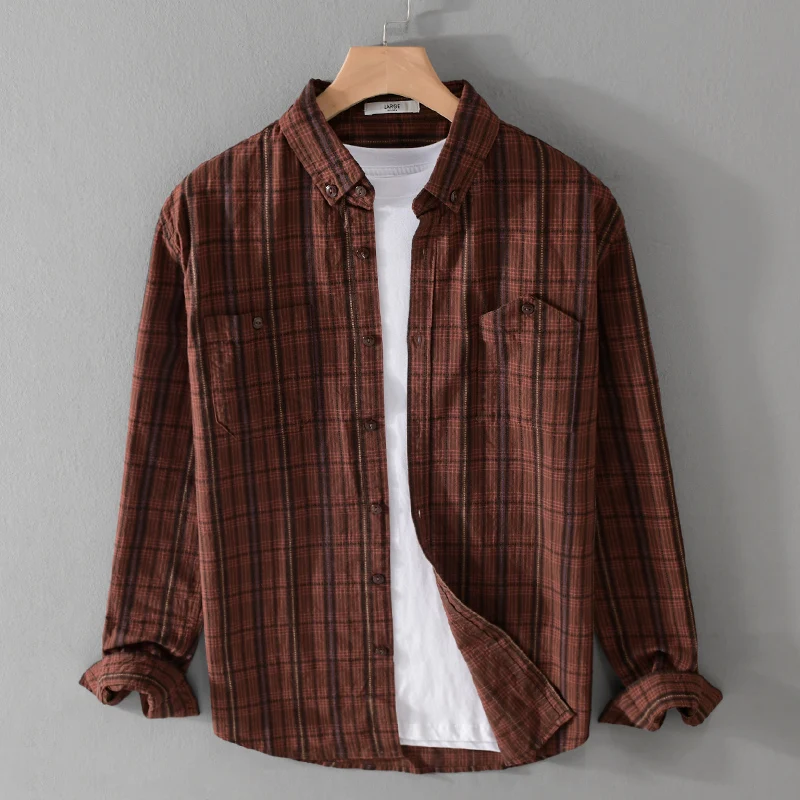 Italy 100% cotton brand plaid shirts men long-sleeve fashion shirt for men casual clothing mens camisa masculina chemise