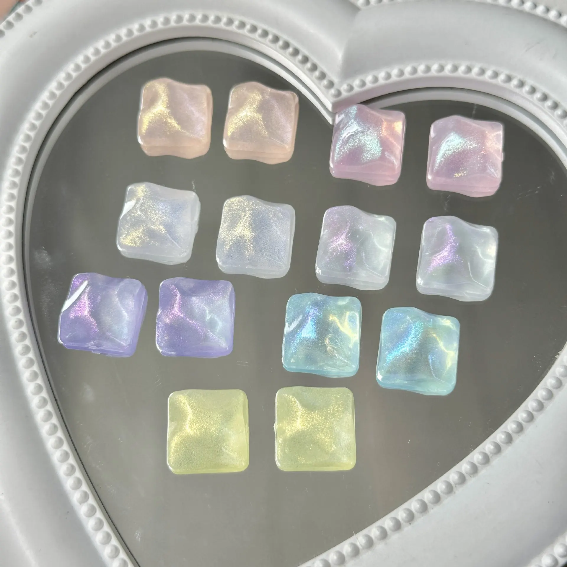 20pcs Bling Square Acrylic Patch Flat Back Resin Cabochons Diy Hair Clips Earrings Shoes Accessory Jewelry Findings Decorations