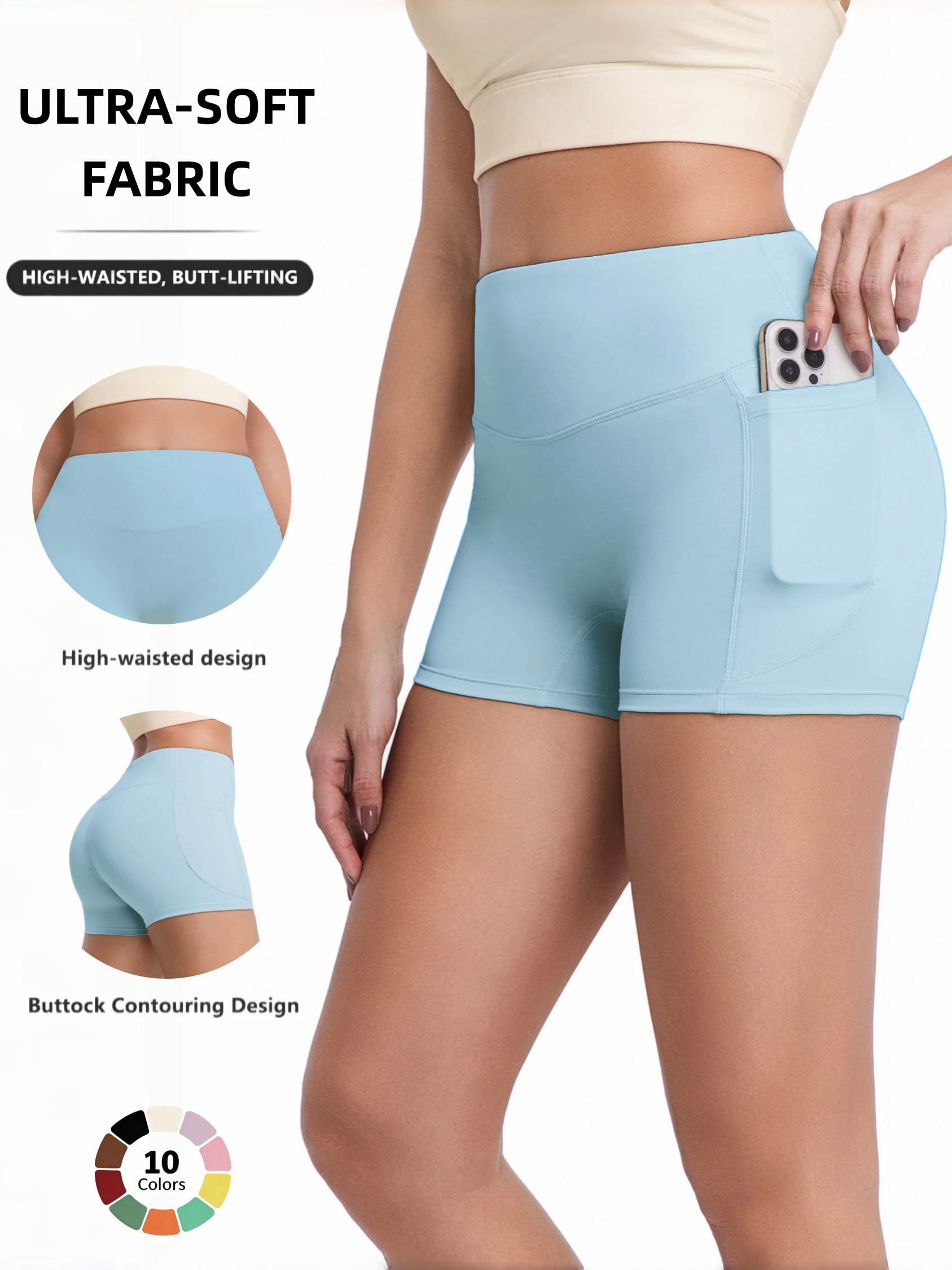Women's High Waisted Yoga Shorts with Pockets, 3" Buttery Soft Naked Feeling Biker Shorts, Tummy Control & Butt Lifting Workout
