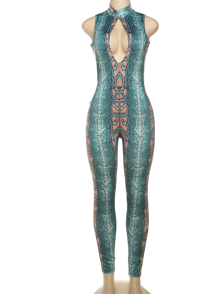 بدلة قفز نسائية من Whatiwear ذات ياقة مدورة مثيرة مجوفة بدون أكمام للياقة البدنية قابلة للتمدد وحفلات منتصف الليل