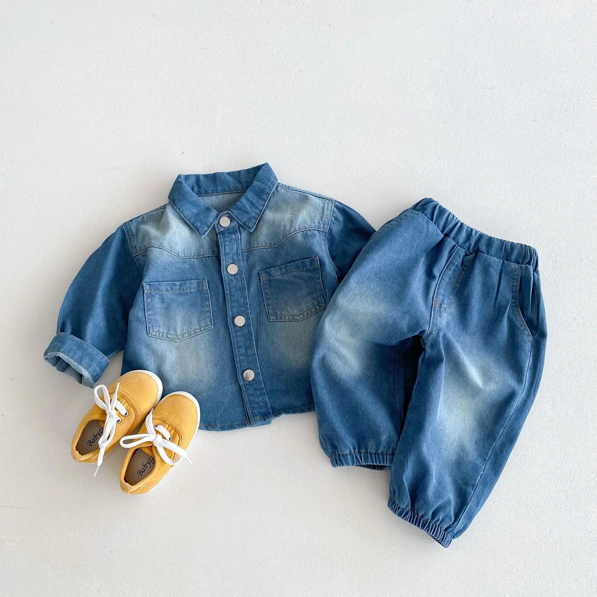 

2024 Autumn New Children Long Sleeve Denim Set Boys Girls Solid Lapel Jacket + Jeans 2pcs Suit Kids Fashion Cardigan Outfits