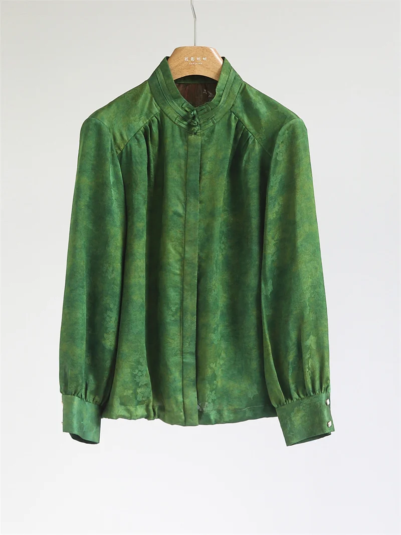 

Универсальная шелковая блузка с воротником-стойкой на пуговицах в стиле кэжуал ретро, китайский шелк, цветочный узор, модель S5240