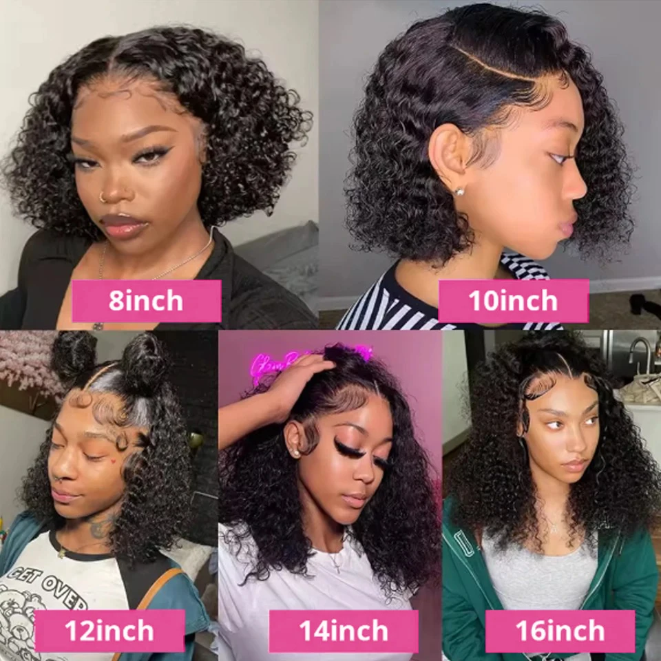 100% cheveux humains 13x4 HD vague profonde dentelle frontale Bob perruques 4x4 eau bouclés dentelle avant perruque 16 pouces Transparent dentelle avant Bob perruques