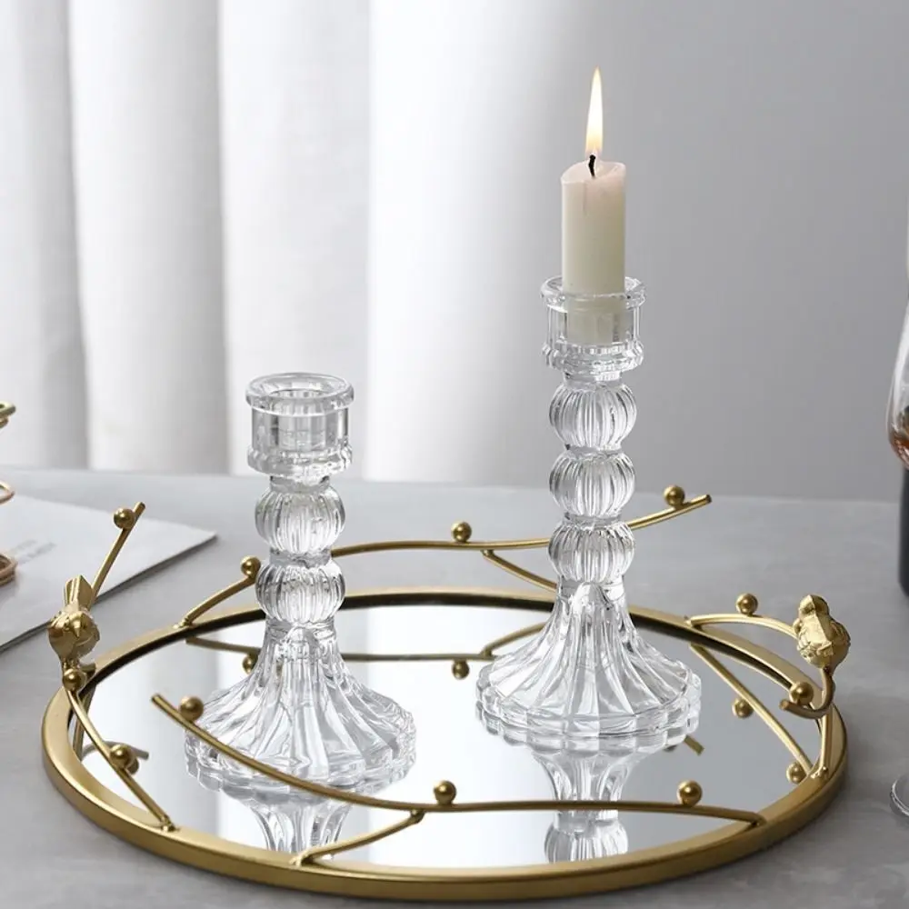 Vintage Glass Candle Holder Romantic Transparent Roman Column Candlestick Thicken Non-slip Clear Glass Candlestick