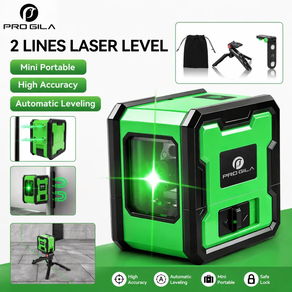 Laser-Nivelliergerät 2-Linien Selbstnivellierend Horizontal Vertikal Grünes Licht Tragbar Magnetische Befestigung