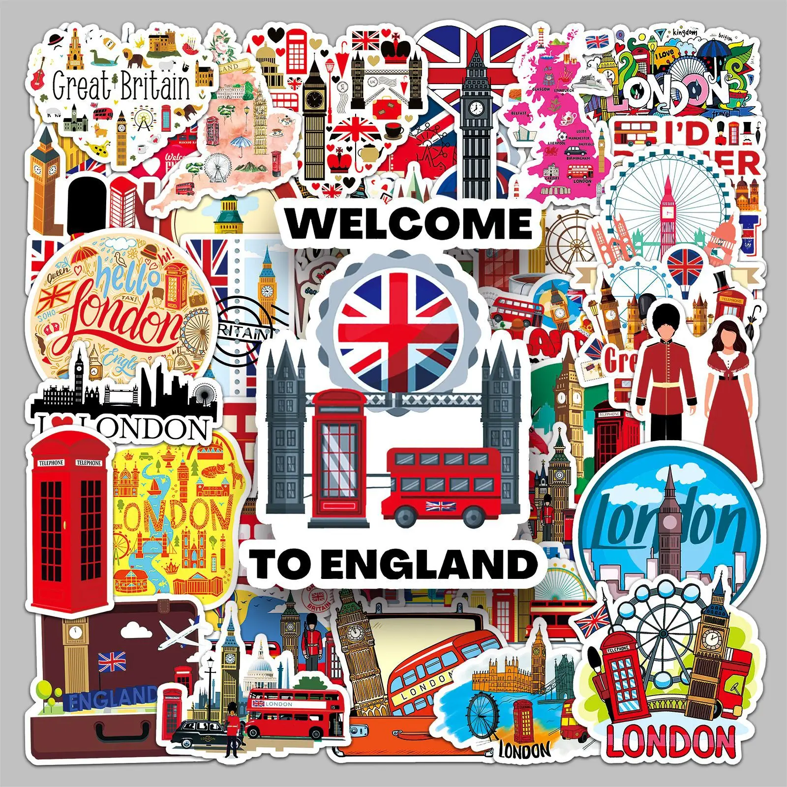 

50Pcs Cartoon British Elements Series Graffiti Stickers Suitable for Laptop Helmets Desktop Decoration DIY Stickers Toys