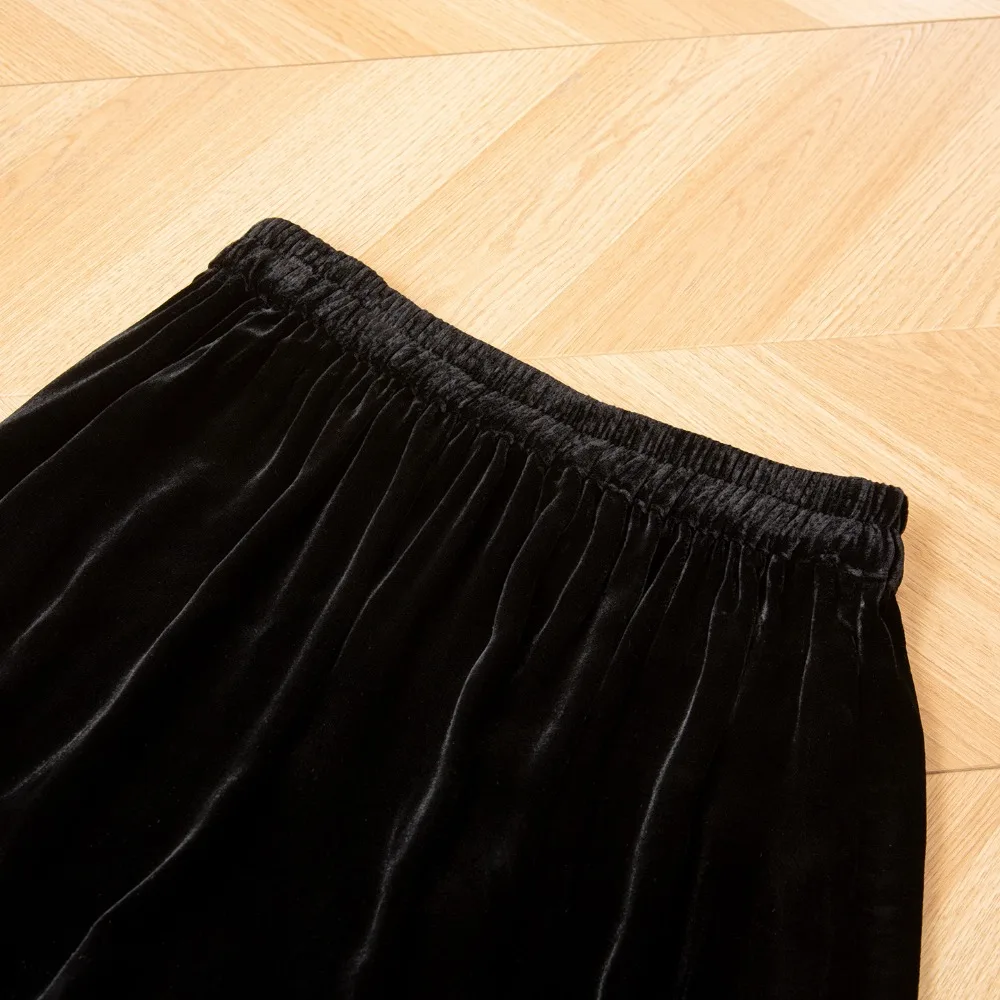 2025 Women's Autumn New Style 30% Natural Mulberry Silk Velvet Spliced Mesh High Waist Temperament Versatile Bag Hip Skirt