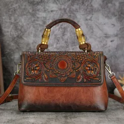 Borsa da donna vintage in rilievo fatta a mano Johnature 2024 Nuova borsa versatile in pelle di alta qualità Borse a tracolla di grande capacità