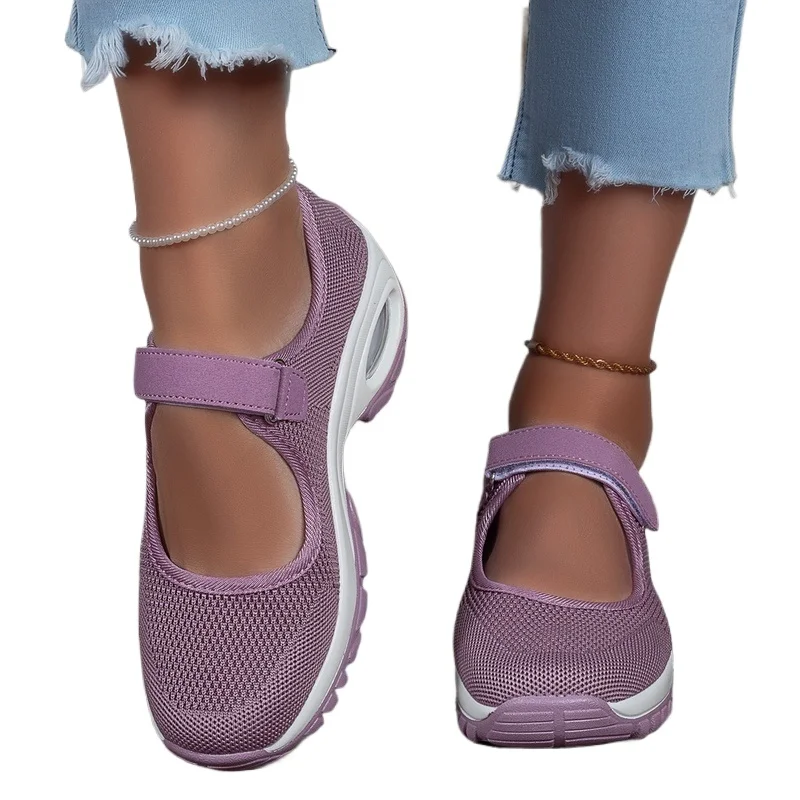 Mesh Breathable Walking Shoes Women Air Cushion Thick Sole Shoes Non Slip Comfort Hook Loop Ladies Daily Casual Footwear