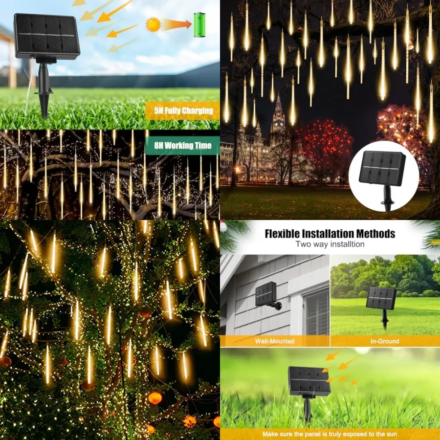 

Solar Meteor Shower Lights Outdoor - 576 LED Rain Drop Lights with 16 Tubes, 16 Inch - Solar Powered Christmas Decorations for
