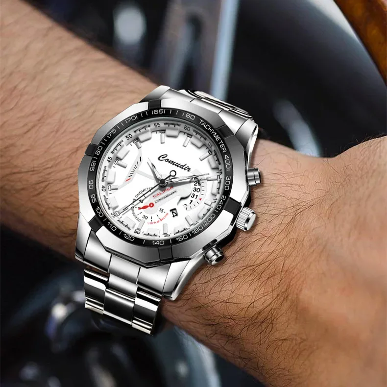 ساعات رجالي فاخرة على الموضة حركة أوتوماتيكية مجوفة لتقويم الأعمال ساعة يد كاجوال من الفولاذ المقاوم للصدأ
