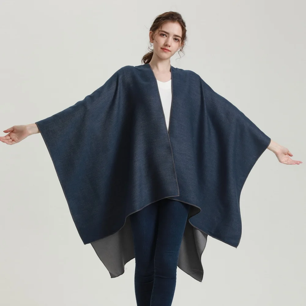 

Soft Cashmere Blend Blanket Ponchos Female Shawl and Wraps Solid Reversible Pashmina Split Warm Echarpes Hijabs Thicken Bufanda