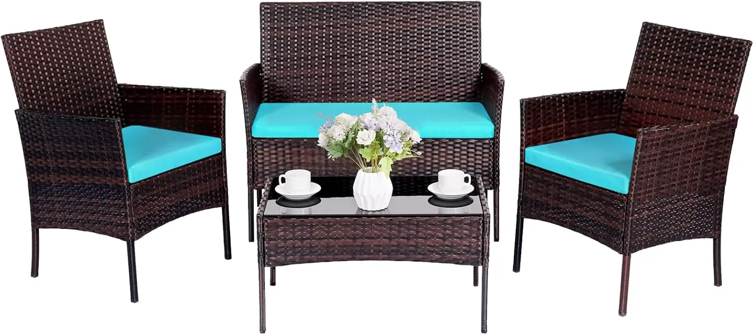 Patio Furniture Set,Piece Garden Conversation Set, Wicker Rattan Table and Chairs, Patio Set, Sectional Sofa with Thick Cushion