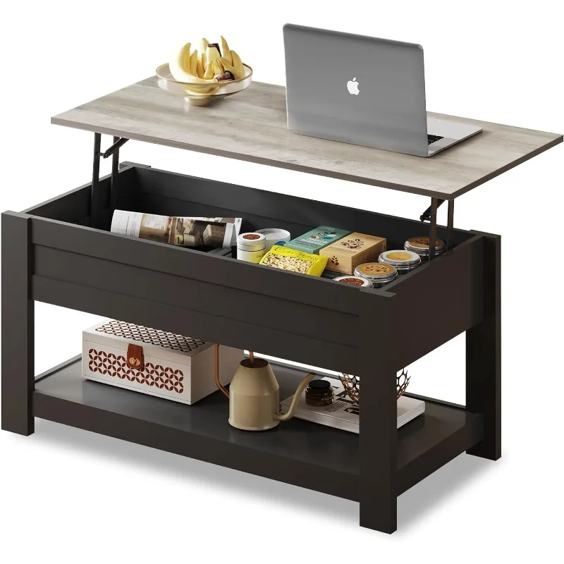

Coffee Table with Storage Shelf and Hidden Compartment,Wood Lift Tabletop for Home Living Room