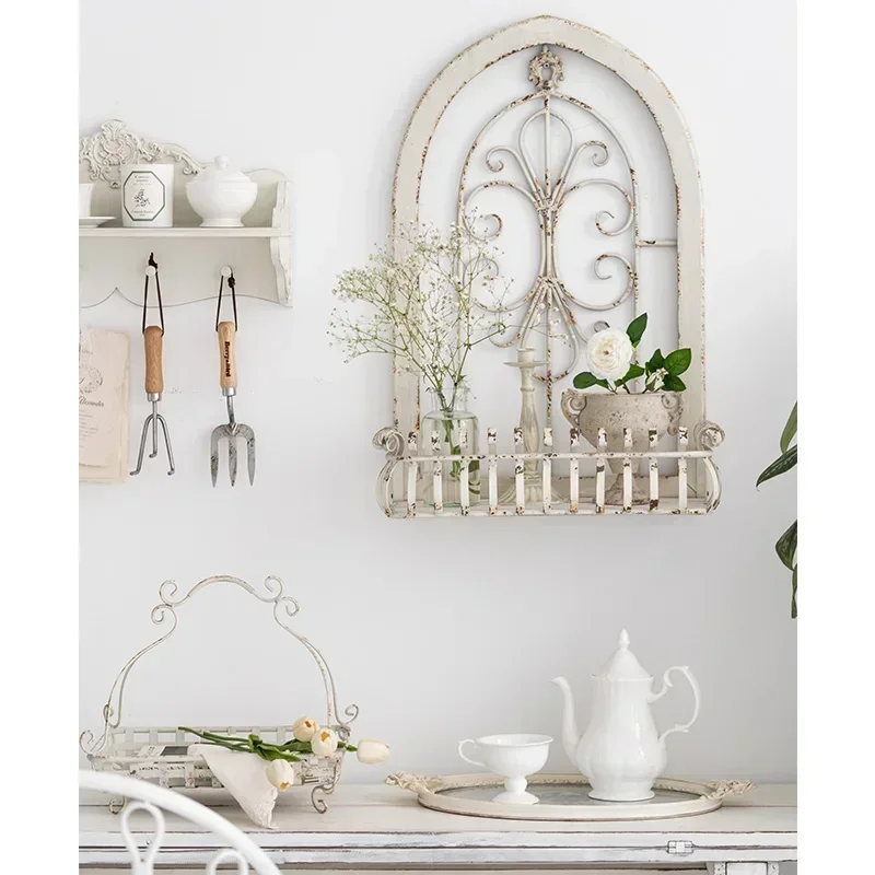 Garden Shelf Vintage, Wall Mounted Shelf Iron, Fake Window Vintage Decorative Storage, Shelf Living Room Garden Storage Room New