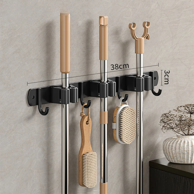 Perforation-free mop wall hanger hanger hook Balcony bathroom bathroom clip fixed broom storage rack