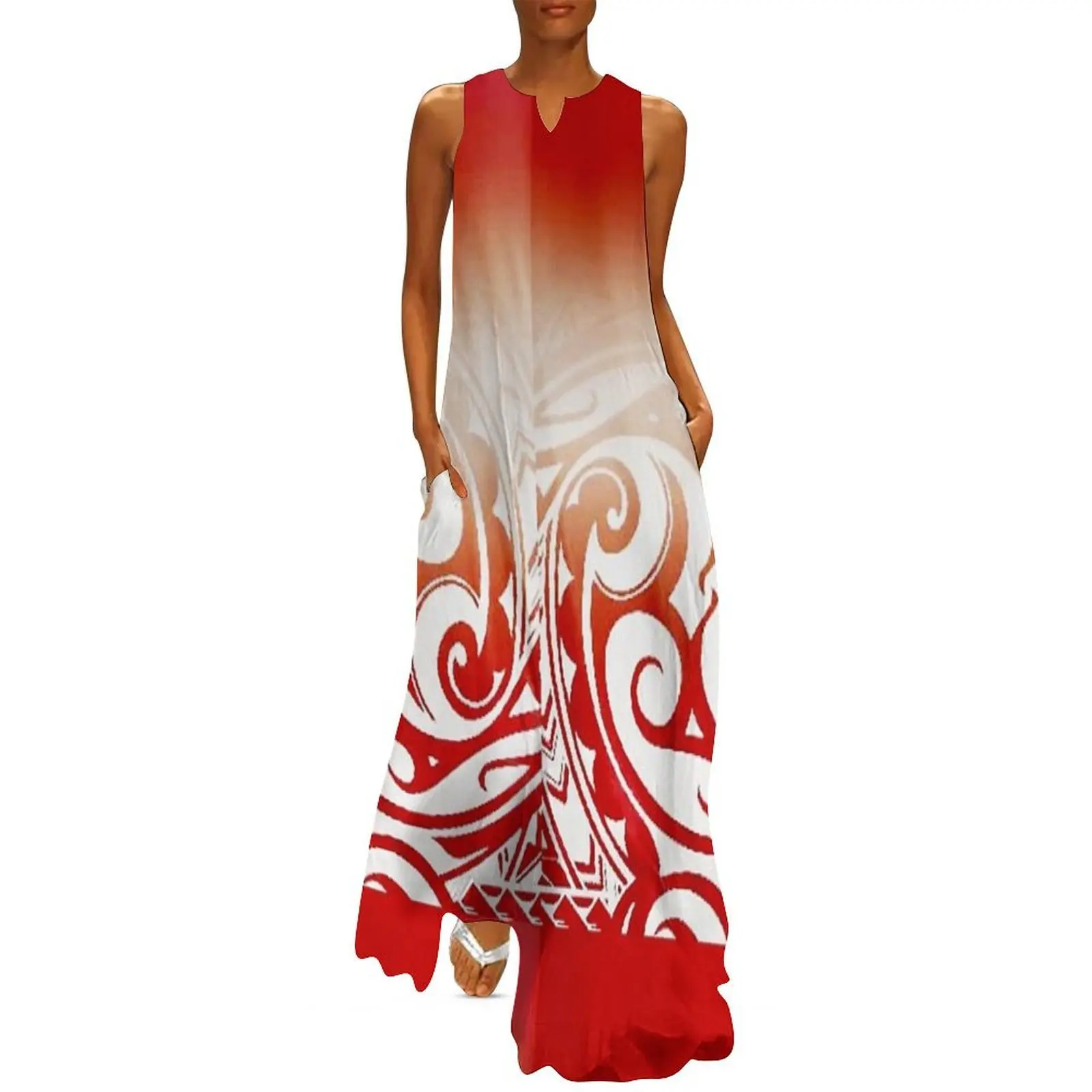 

Pacific motif in red gradient Long Dress dresses for women evening dresses ladies birthday dress for women luxury 2025