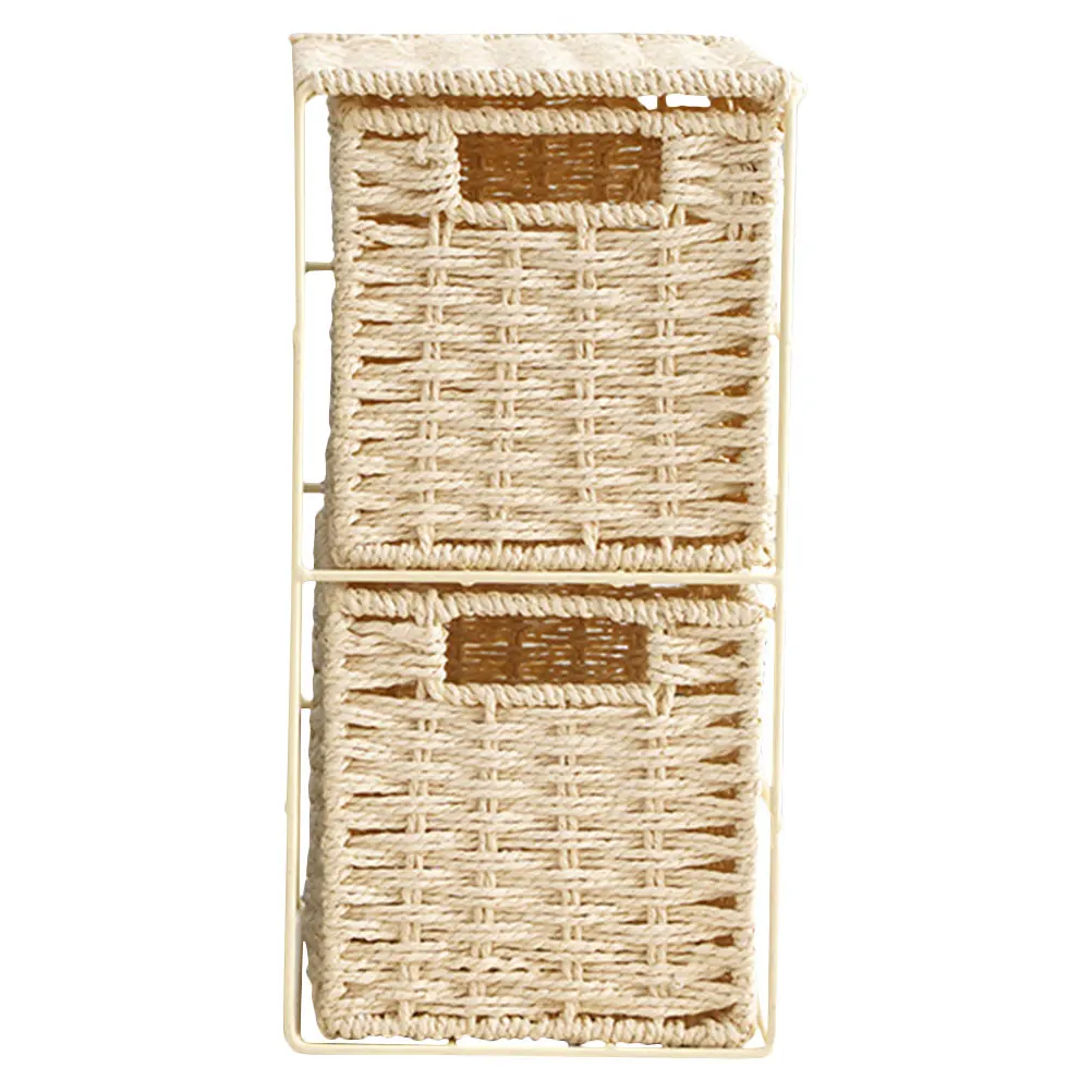 Simulated Rattan Dual-Layer Sundries Basket Sturdy Home Storage Container Organizer Small Drawer Small Storage Drawers