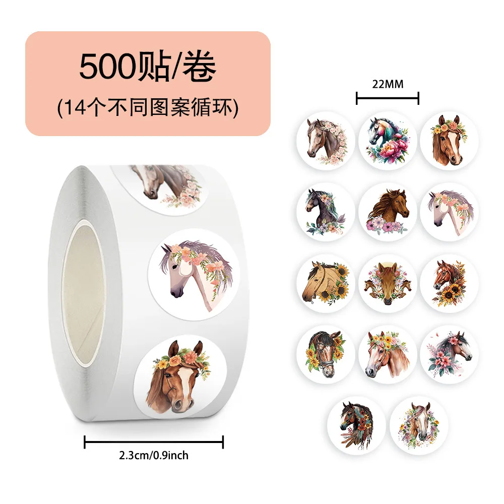 

500pcs/Roll Animal Horse Flower Cartoon Sealing Sticker DIY PVC Laptop Decals Decoration Stiker Reward Gift Toys