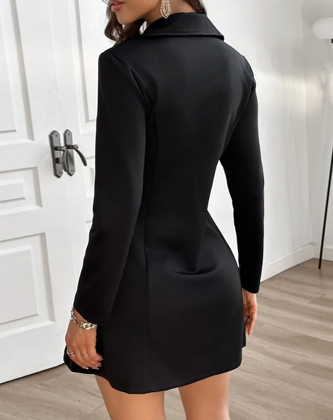 Dresses for Women 2024 New Buttoned Zipper Pocket Design Long Sleeves Lapel Blazer Dress Elegant A Line Dress Work Mini Dress