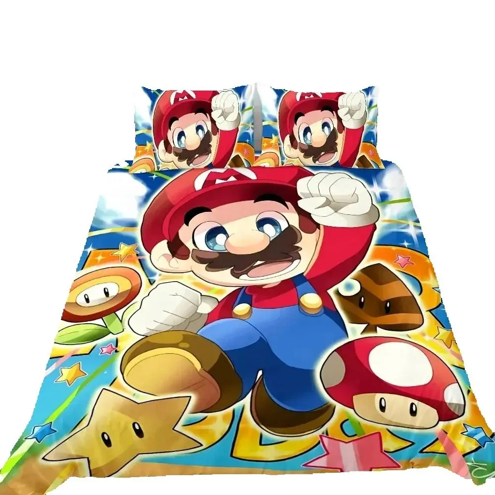 

Mario Bedding Set Cartoon Duvet Cover Pillowcase 3D HD Printed Bedding 140x200cm Gift for Boys and Girls