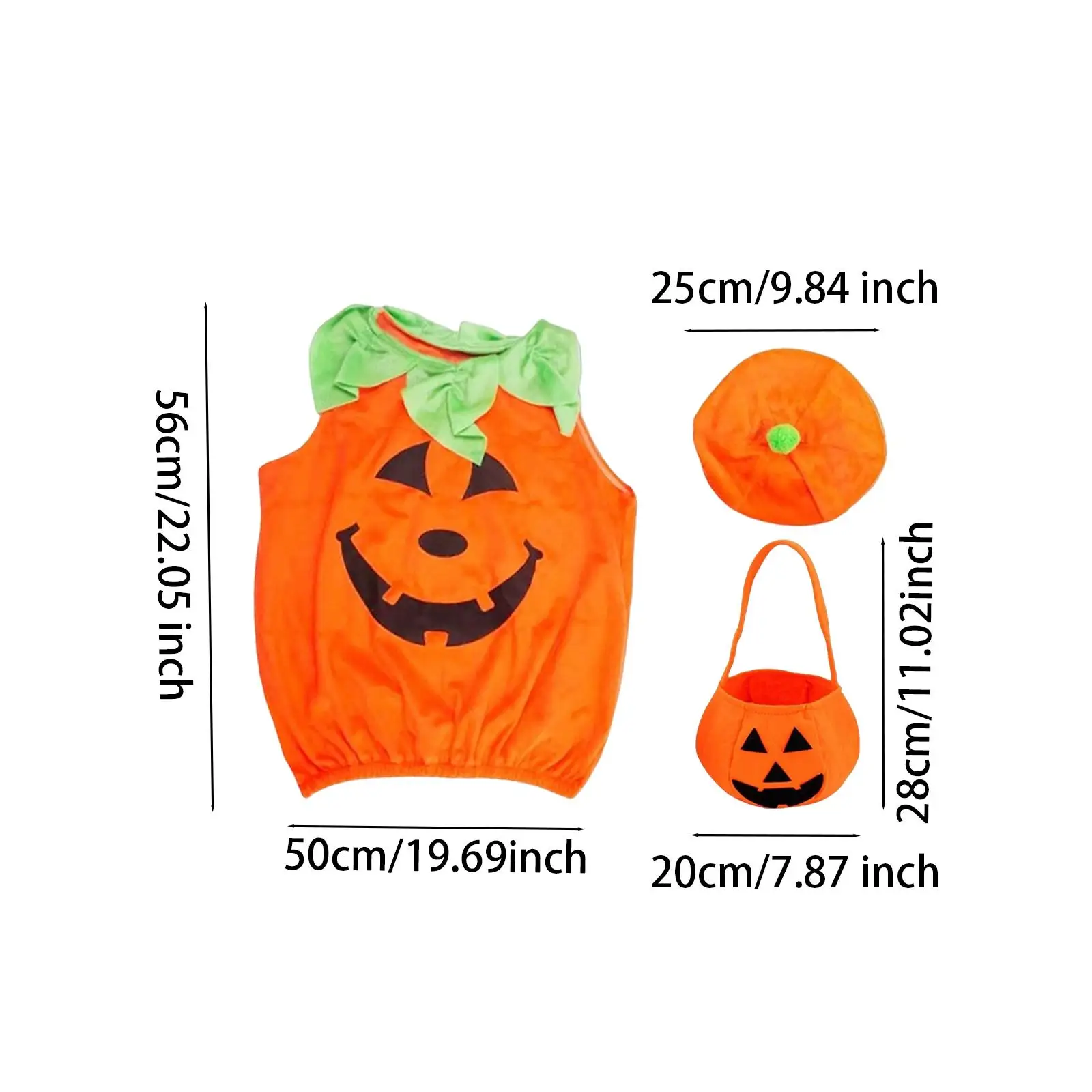 Baby Halloween Pumpkin Costume Comfortable Novelty Lightweight Cute with Hat for Halloween Role Play Carnival Dress up Props