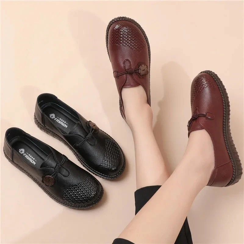 Spring Leather Shoes for Women 2024 New Flat Oxford Retro Comfortable Single Shoes Soft Bottom Ladies Mom Shoes zapatos de mujer