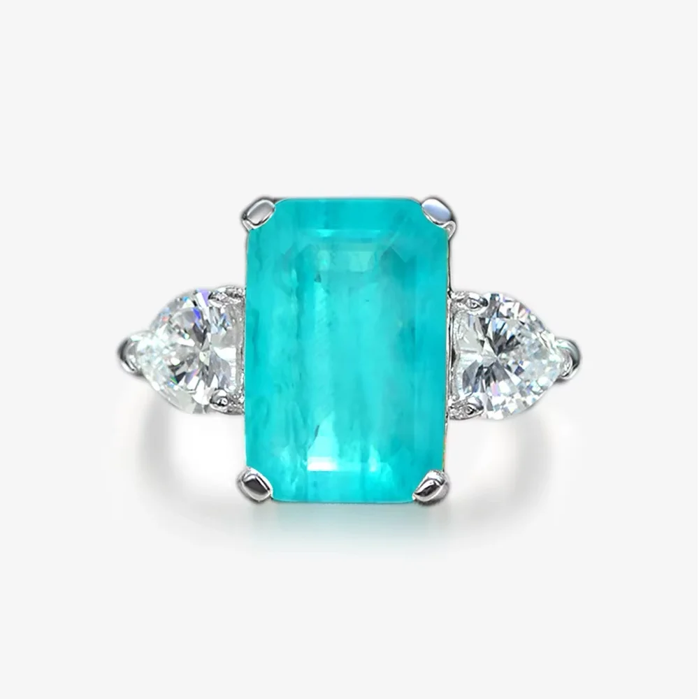 MINWEEN Luxury 5ct Lab Paraiba Rectangle Ring With 925 Sterling Silver Women's Jewelry Wedding Party Gift
