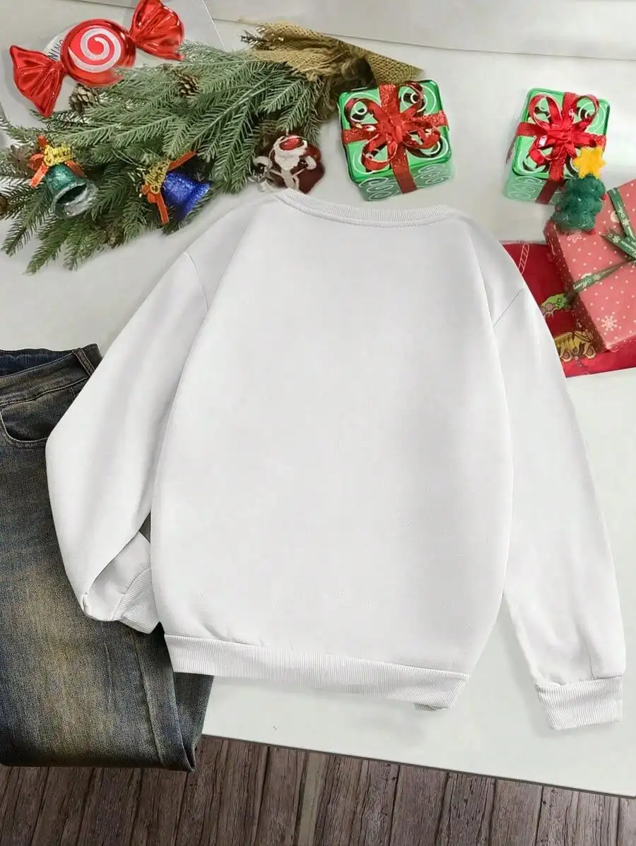 Merry Christmas Fleece-sweatshirt met rendierprint, unisex trui met lange mouwen voor herfst en winter