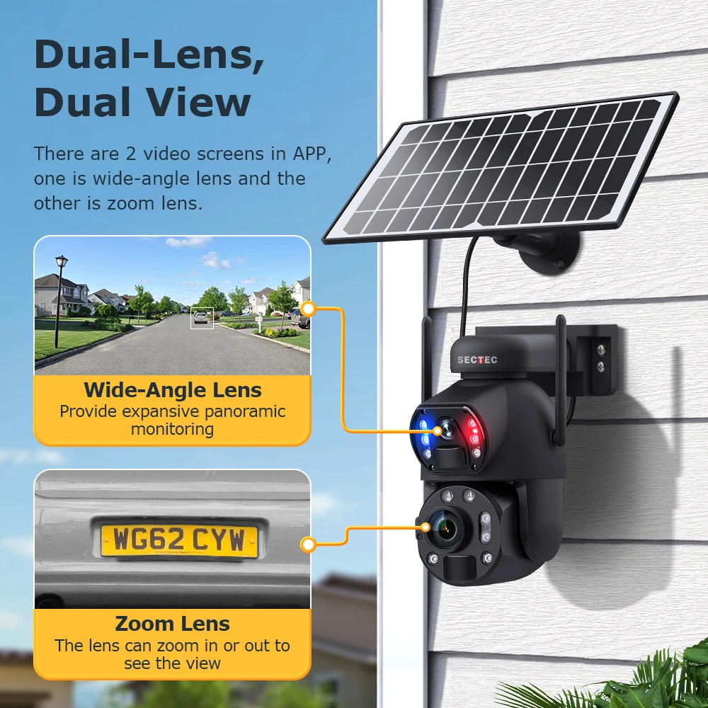 INQMEGA 6MP 36X Solar Battery PTZ Wifi Security Camera Zoom Lens Dual View  Solar CCTV Outdoor Wifi Solar Camera Night Vision