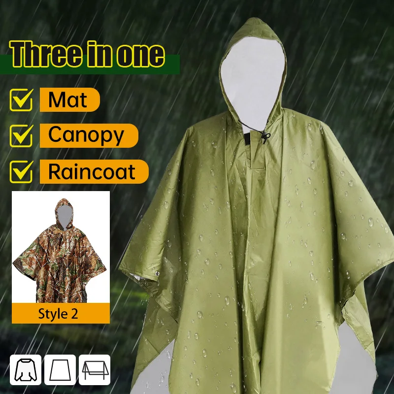 

Raincoat 3 in 1 Multifunctional Waterproof Rain Poncho Jacket Hiking Rain Cover Outdoor Awning Tent Mat Camping Clothes Rainwear