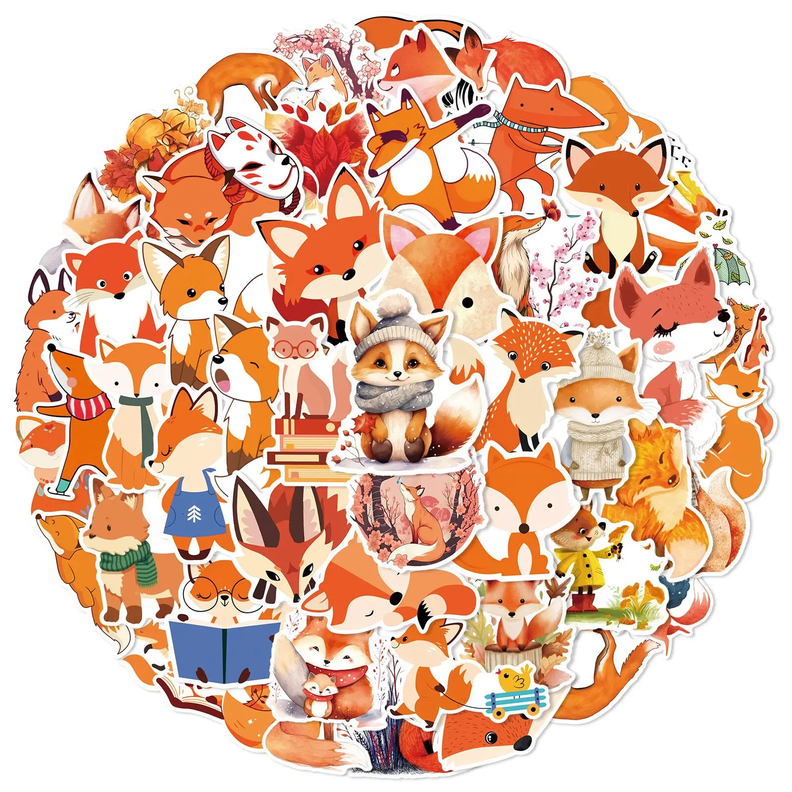 10/50Pcs Cute Animal Fox Cartoon Stickers Aesthetic DIY Skateboard Stationary Phone Waterproof Kawaii Decal Kids Toys Sticker