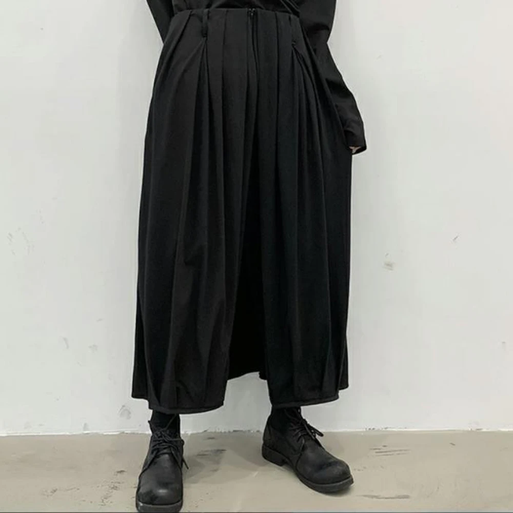 

Y2k Pleated Plain Wide Leg Culottes Genderless Summer Streetwear Fashion Youth Trendy Dark Gothic Casual Pants Unisex 2026 New