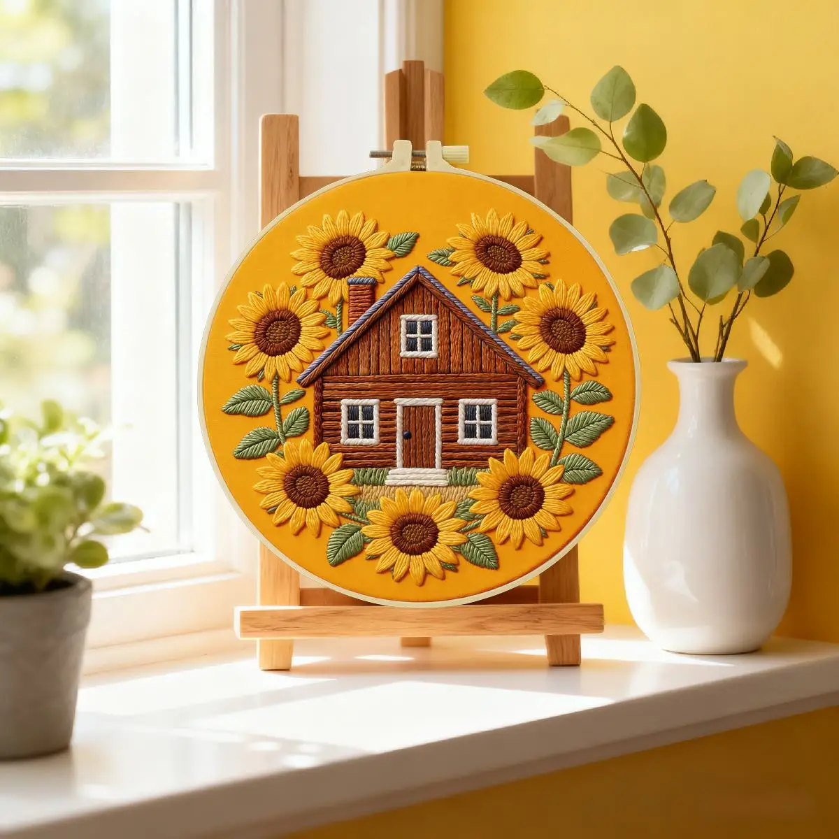 1 Stück 20X20CM/15X15CM 7,87/6,3 Zoll Sonnenblumen-Stickerei-Starter-Kit für Zuhause DIY-Kit DIY-Stickerei-Set Handarbeiten Nadelkunst – Detail 1