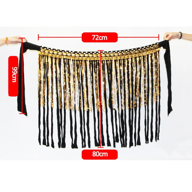 Tribal Belly Dance Clothes Gypsy Costume Accessories Long Fringe Wrap Coins Skirts Hip Scarf Belly Dance Coin Belt