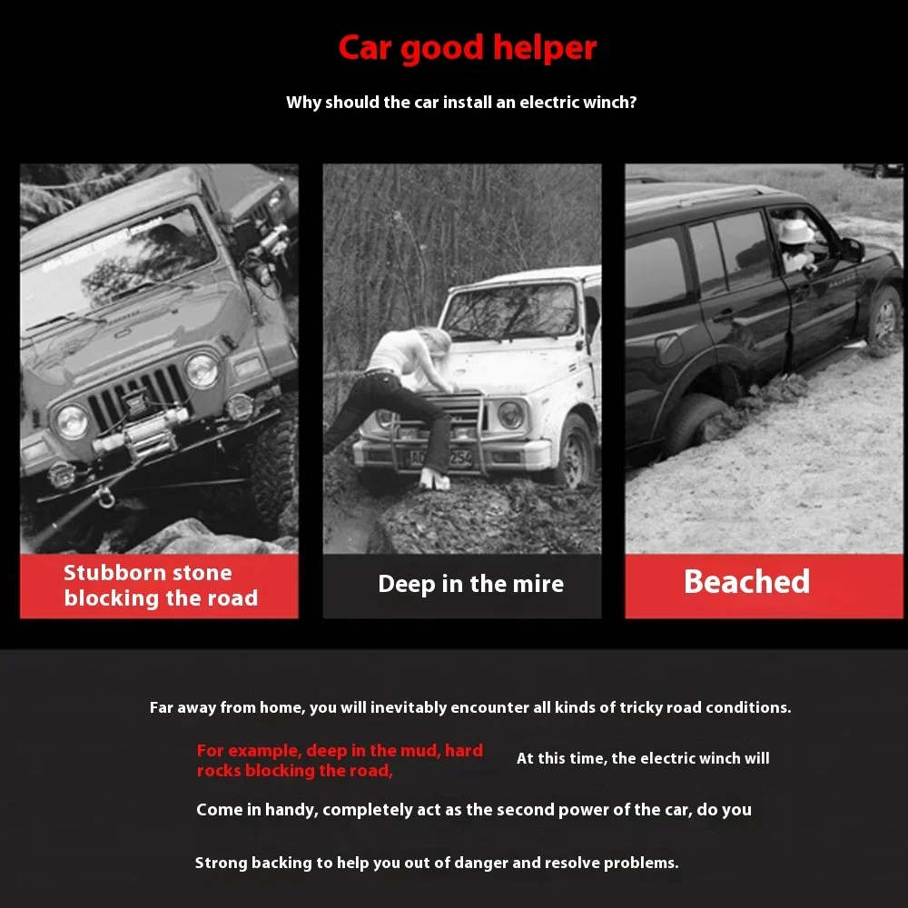 Applicable to 12V/24V Electric Winch 13500LBS，For off-road vehicles Synthetic Trailer Ropes Towing Strap，With Wireless/Wire Cont